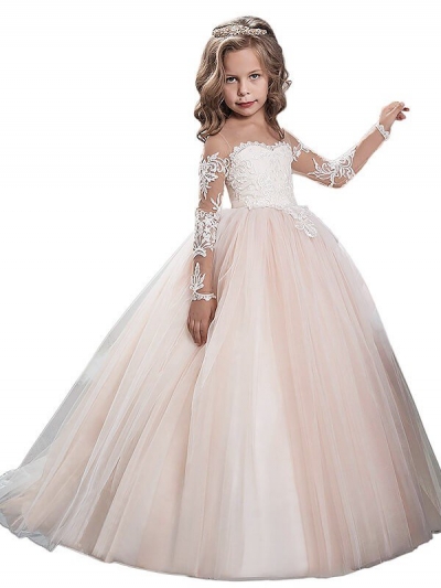 Ball Gown Scoop Long Sleeves Floor-Length Tulle Flower Girl Dresses [PON1506EV813]