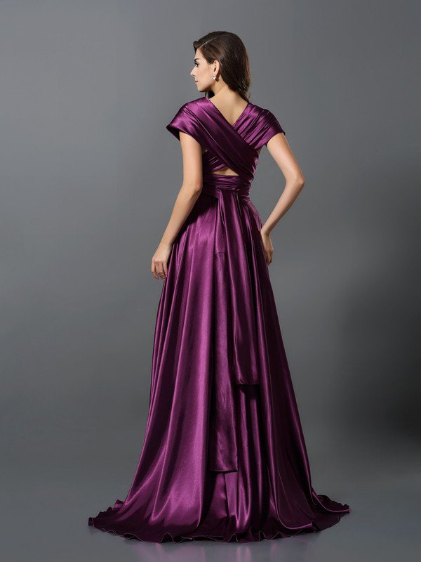 A-Line/Princess Pleats Sleeveless Long Silk like Satin Bridesmaid ...