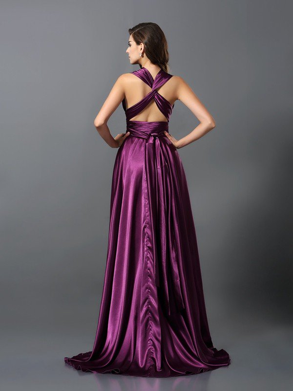 A-Line/Princess Pleats Sleeveless Long Silk like Satin Bridesmaid ...