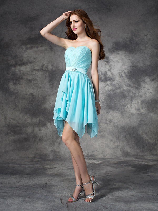 A-line/Princess Sweetheart Ruffles Sleeveless Short Chiffon Bridesmaid ...